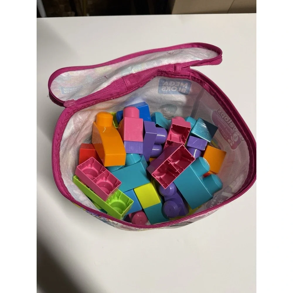 Mega Bloks First Builders Big Building Bag 80 Pc Pink Blocks w/ Storage Bag